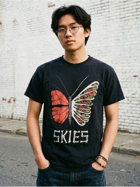 Lil Skies Butterfly Ribs Skeleton T-Shirt Shelby Album Tour Mens S Rap Shirt